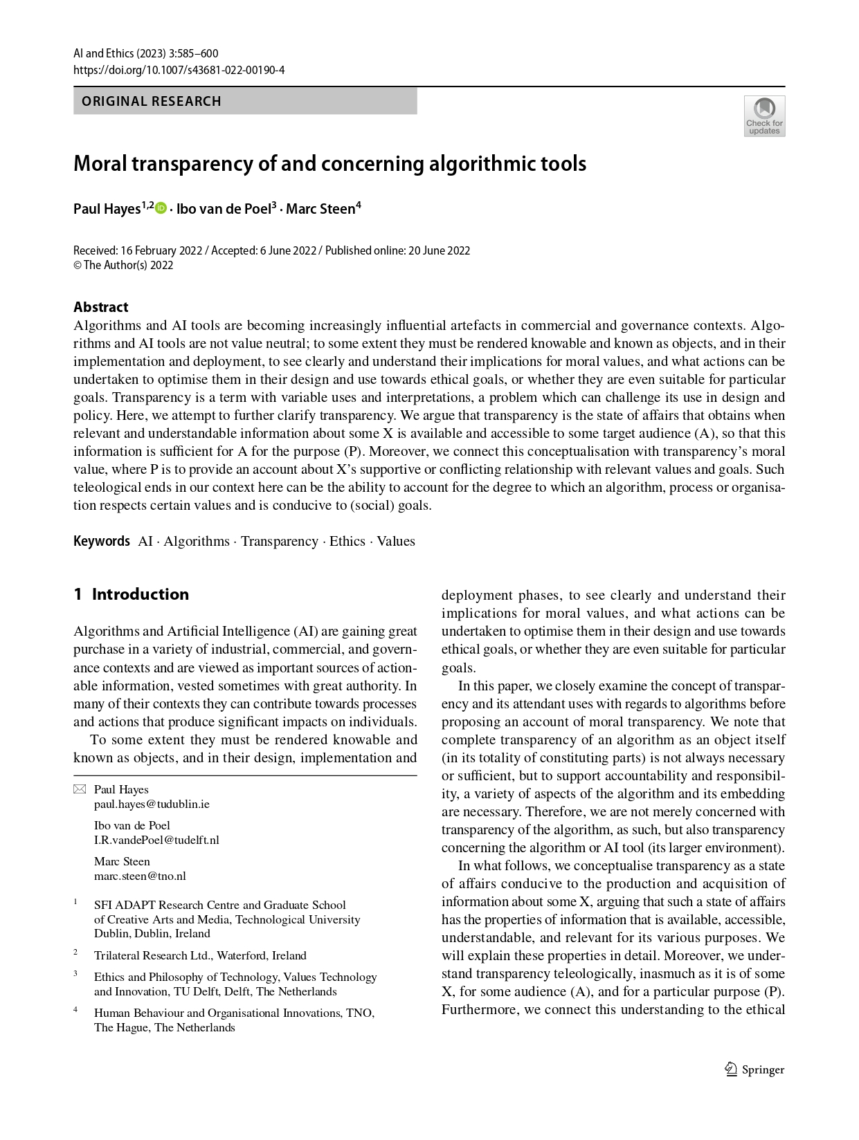 Moral transparency of and concerning algorithmic tools